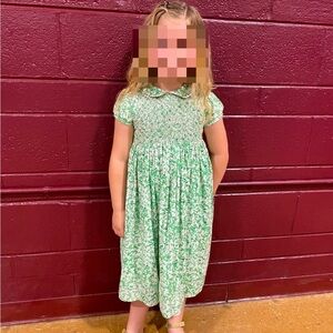 Lilly Pulitzer Green Floral Smocked Dress with Peter Pan Collar